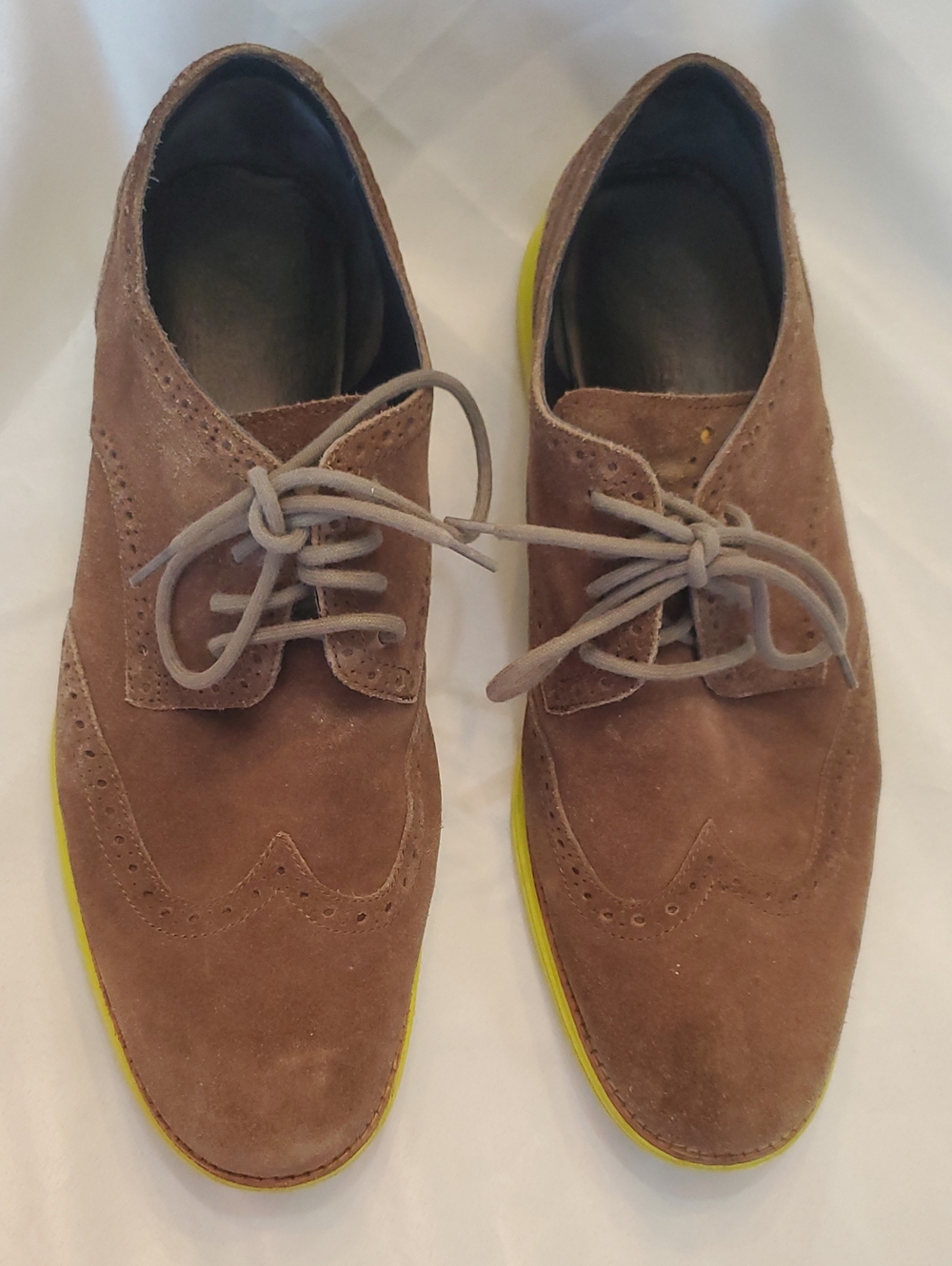 Brown Suede Cole Haan Lunargrand 13 Men's Wingtip Oxfords with Yellow Sole